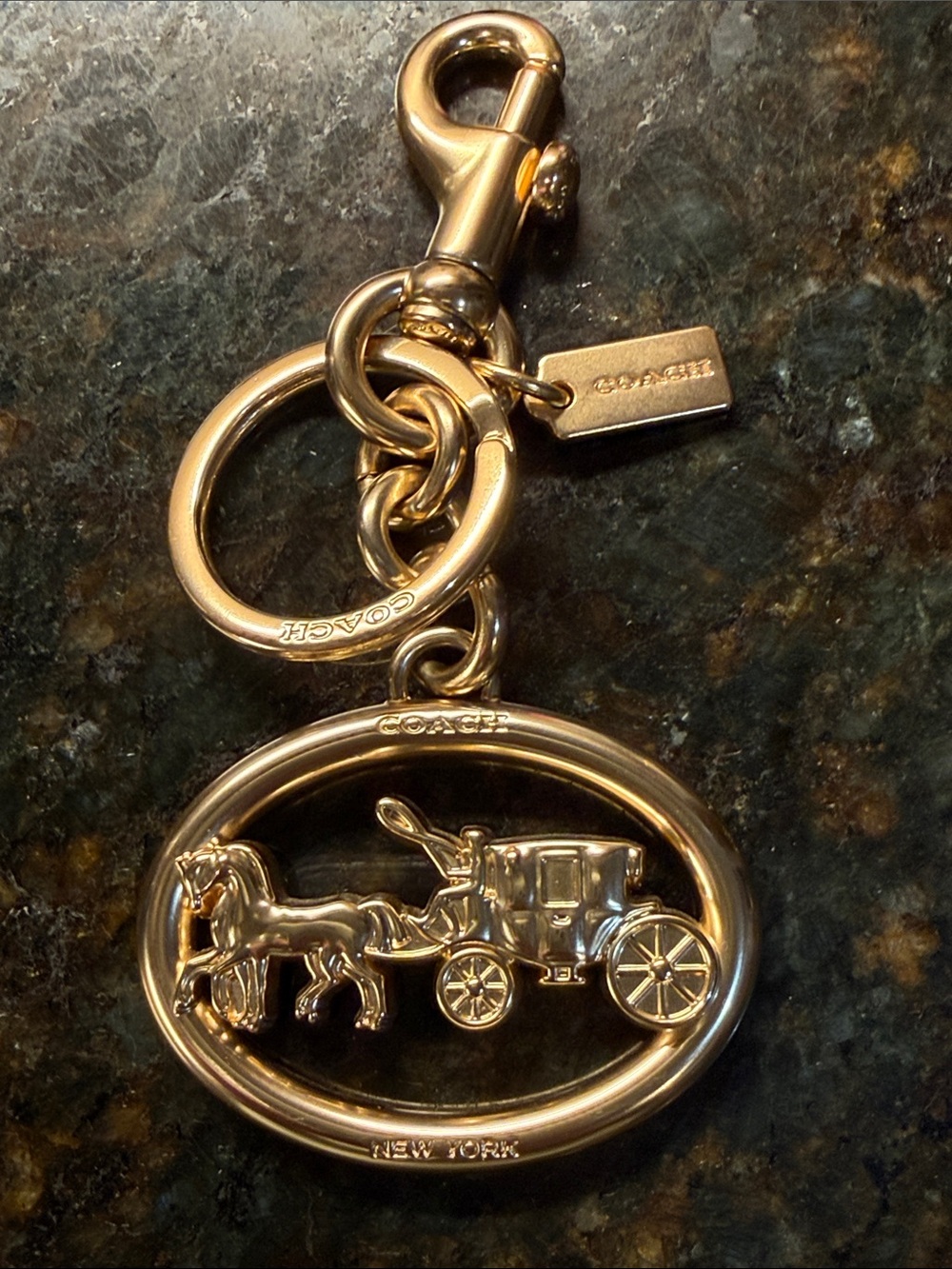Coach Gold Tone Horse & Carriage Keychain Key Ring